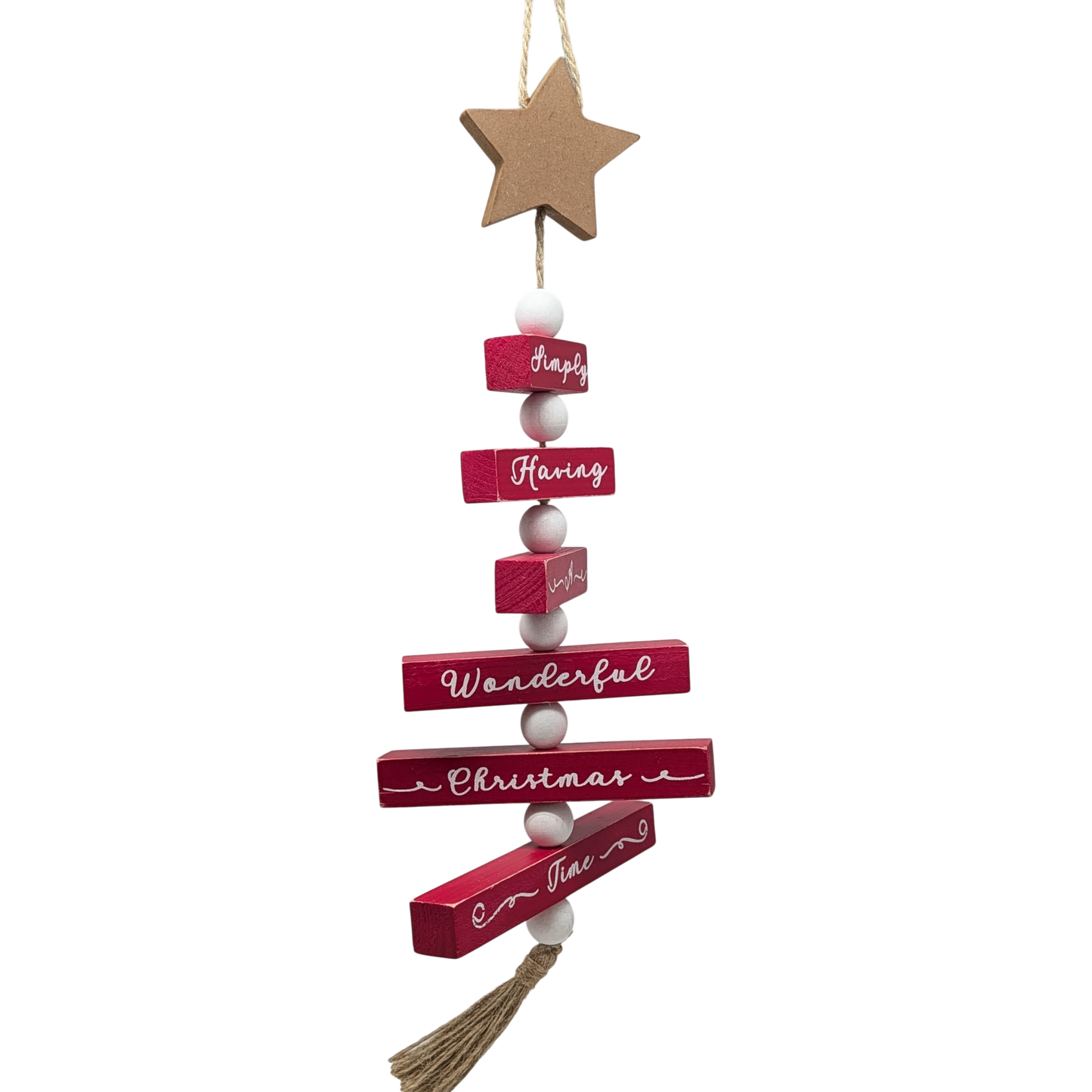 Wood Traditional Christmas Tree Shaped Wall Sign - Red