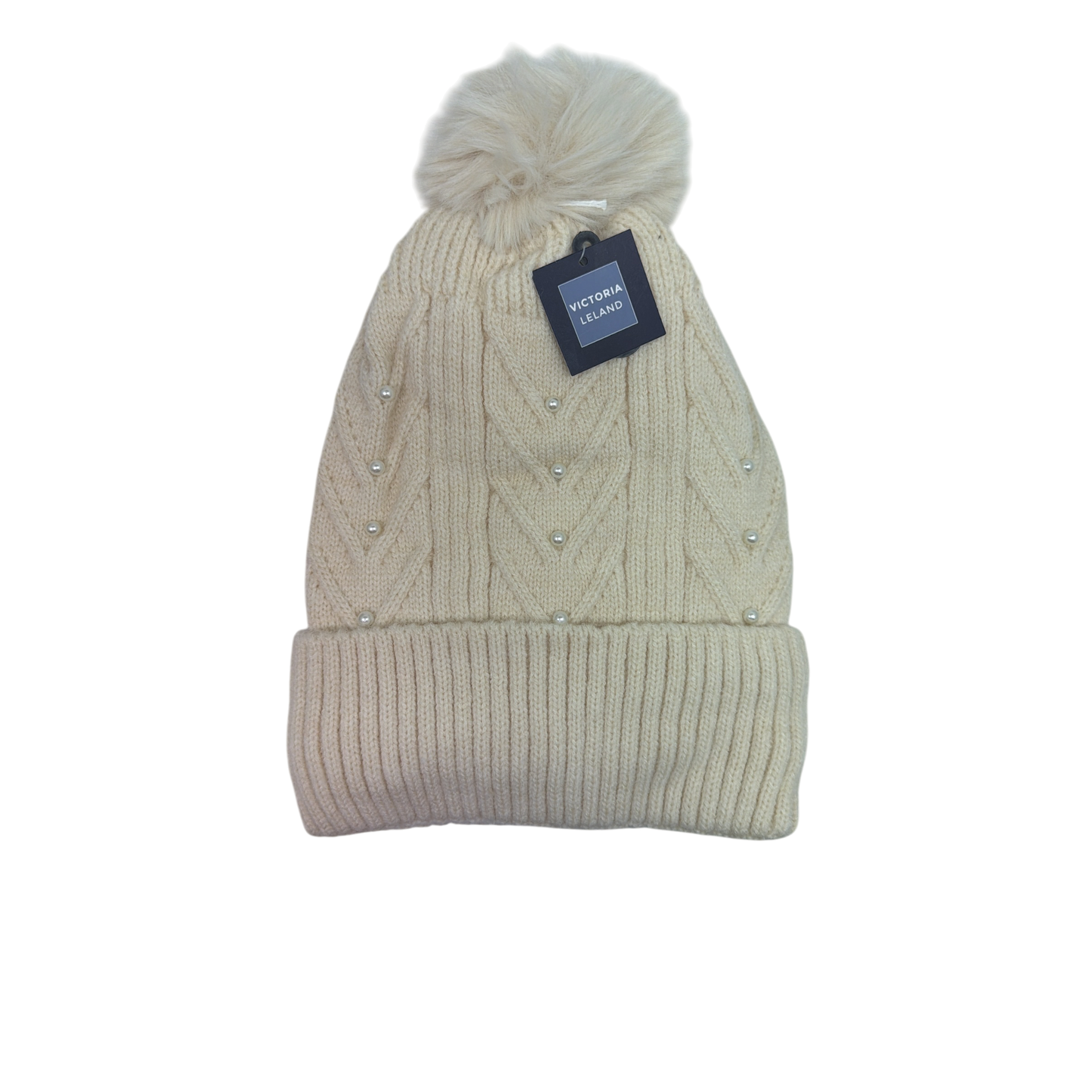 Pearl Chevron Knit Hat - Cream