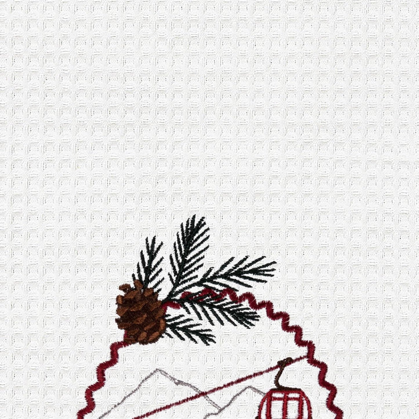 Ski Slope Winter Theme Embroidered Cotton Waffle Weave Towel