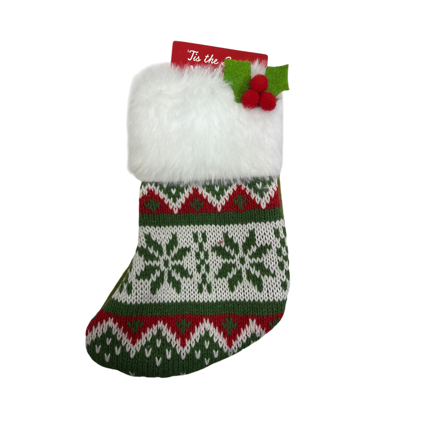 Mini Knit Stocking - Green With Green Snowflake
