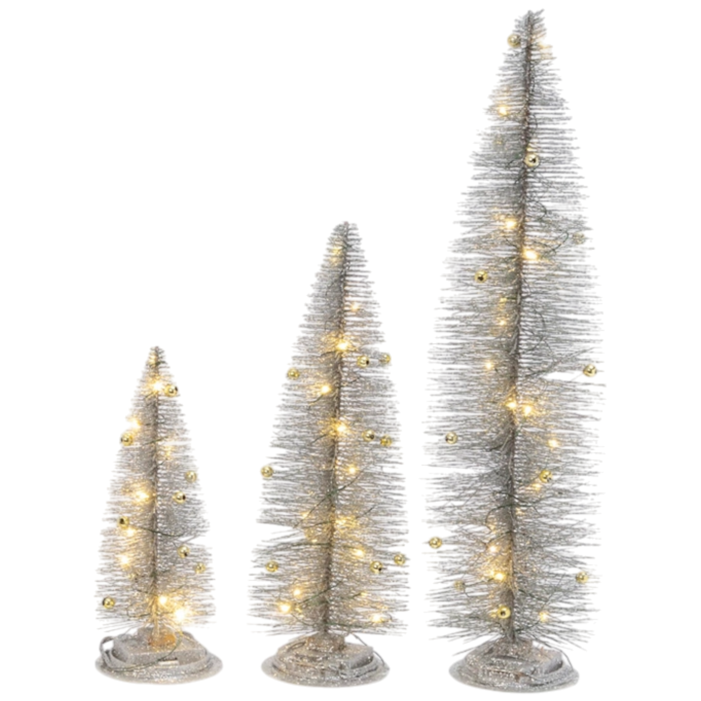 Lighted Holiday Bottle Brush Trees - Silver Set of 3