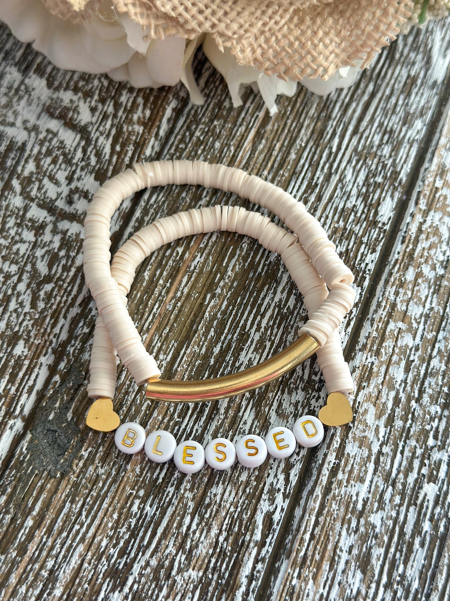 Heishi Bracelet Set "Blessed" Ivory