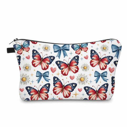 Pouch - America Red White Blue Butterfly on White