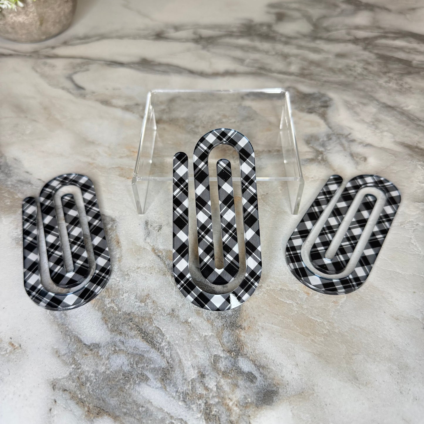 Jumbo Paperclip - Black & White Plaid