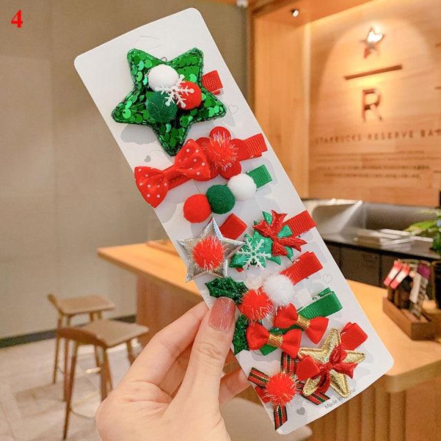 10pcs Cartoon Christmas Hairpin For Kids Lovely Pom-pom Children Hairpins Christmas Tree Decrative Hair Clips Fashion Hair Accessories For Women