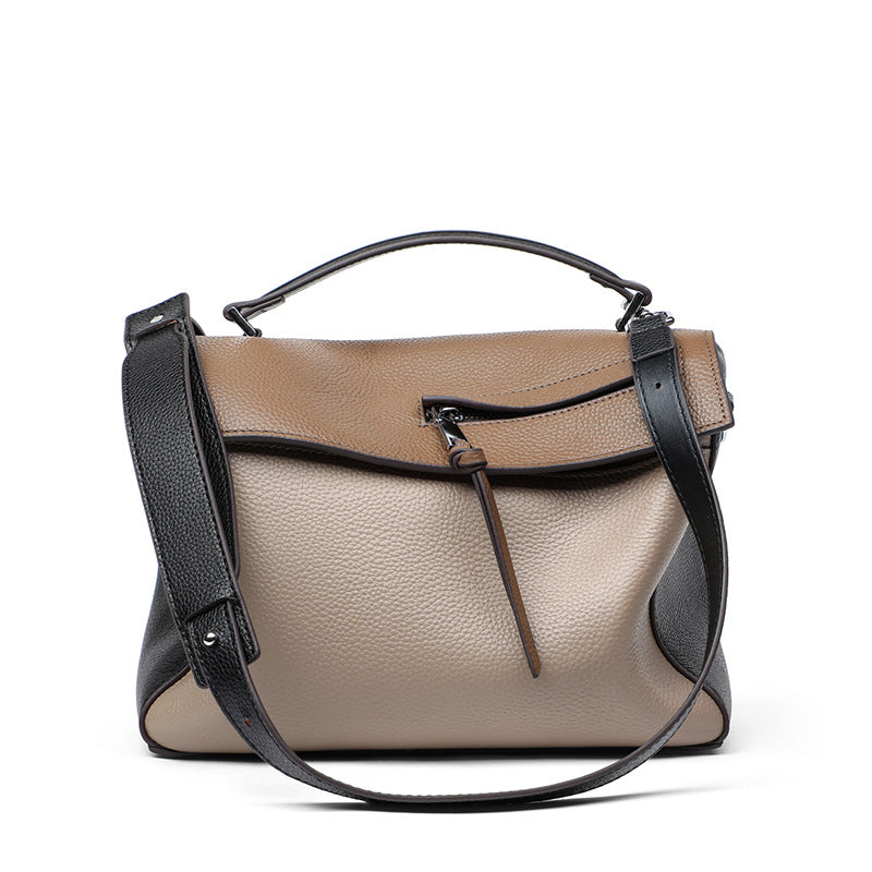 Genuine leather bag for female bag shoulder bag large capacity with contrast color pattern tote