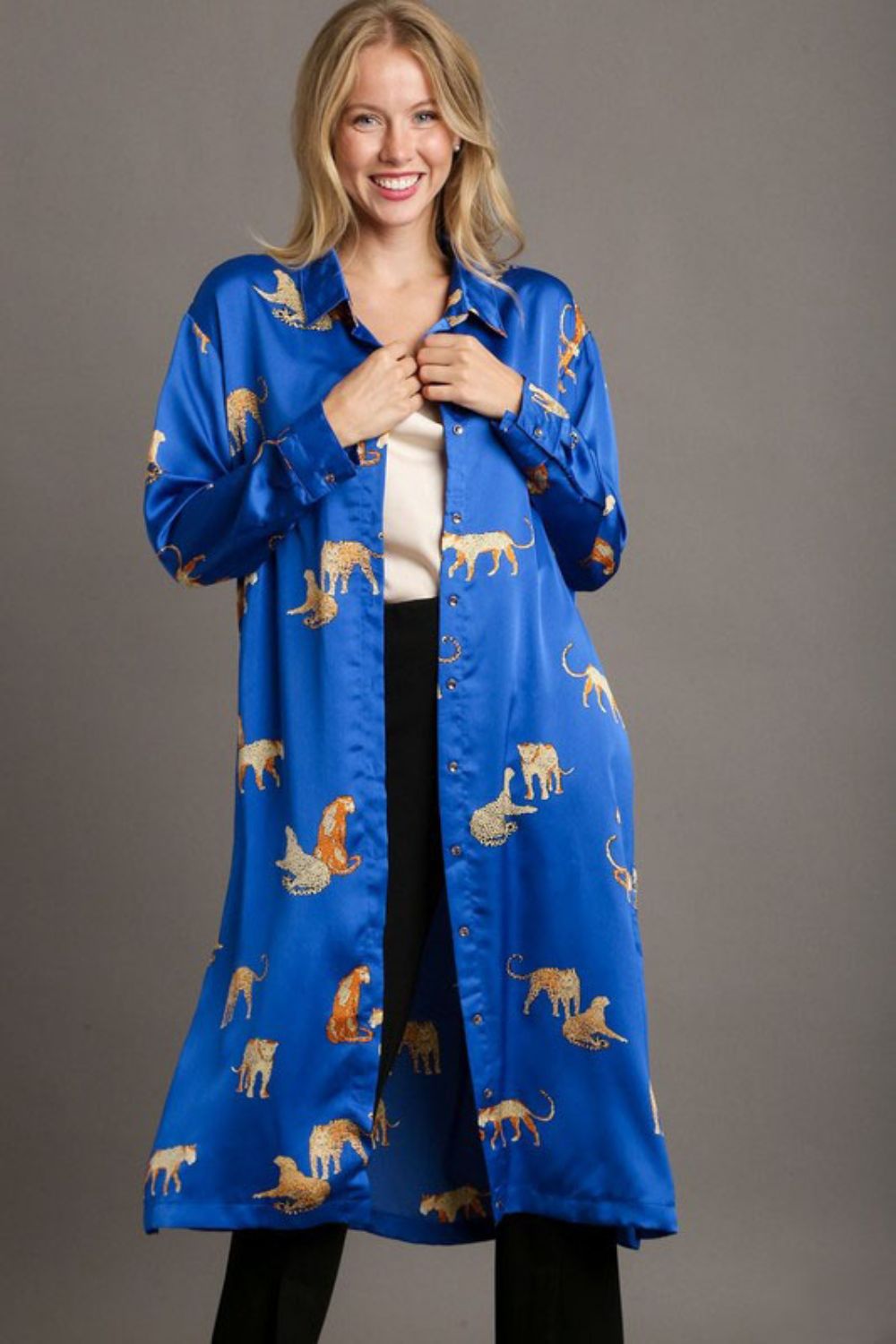 Full Size Animal Print Button Down Midi Shirt Dress Plus Size For Women –Comfortable, Chic and Bold Animal Print Dress for a Confident Look