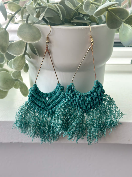 "Boho Macrame Earrings" Green