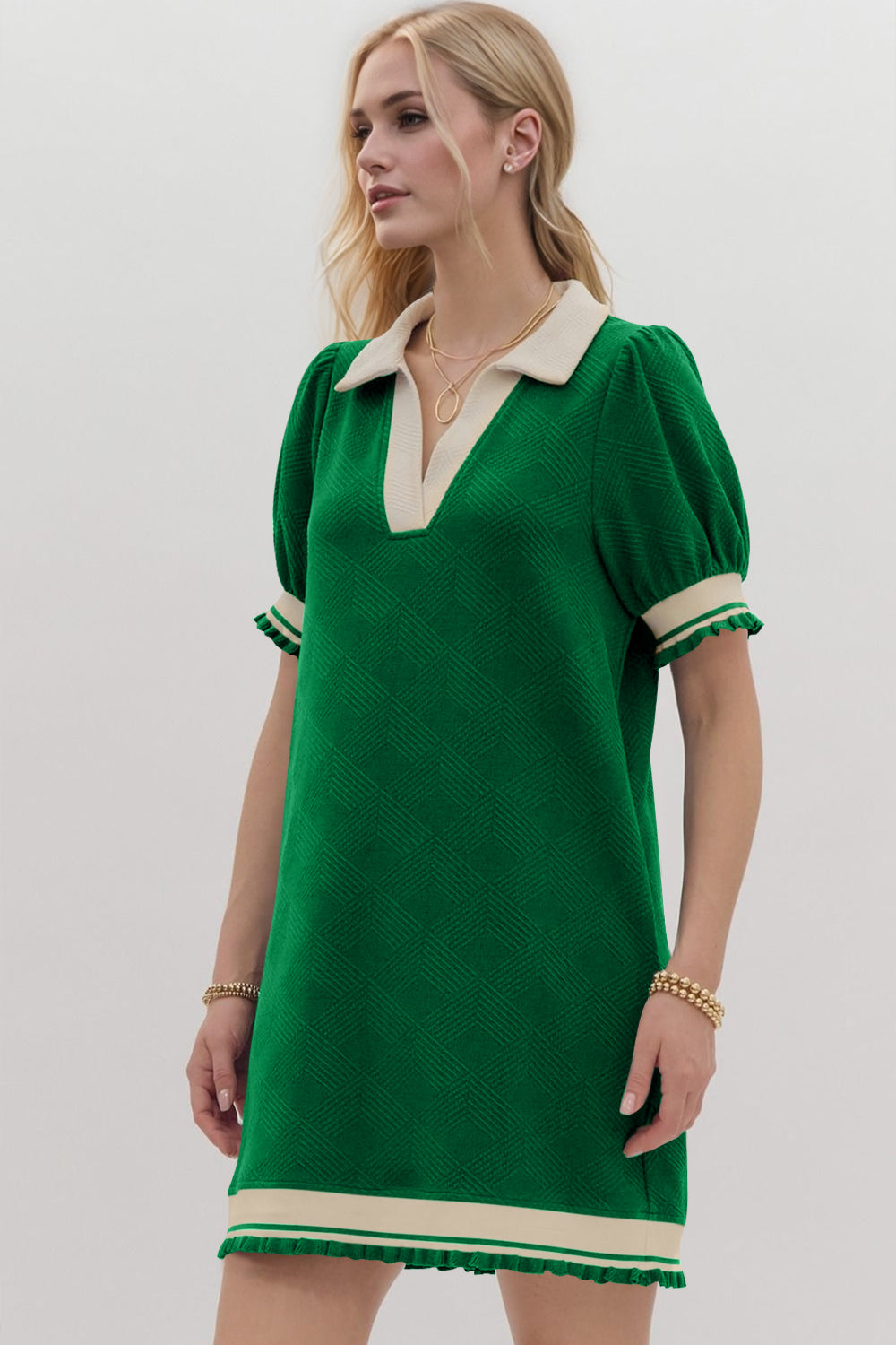 Trendy Contrast Short Sleeve Mini Dress Soft & Comfortable Casual Dress for Women