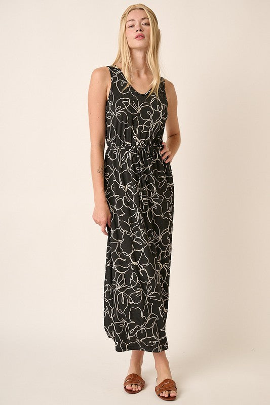 New Side Slit Flower Print V-Neck Sleeveless Dress For Women – Elegant and Feminine Sleeveless Dress with Flattering V-Neck and Side Slits