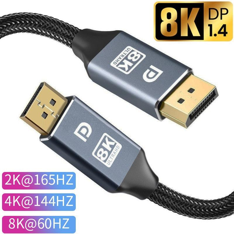 1m/2m/5m High Speed 1.4Gbp Slim and Flexible Ultra HD 8K 4K 144Hz 165Hz Display Port Adapter For Monitor PC Laptop Projector