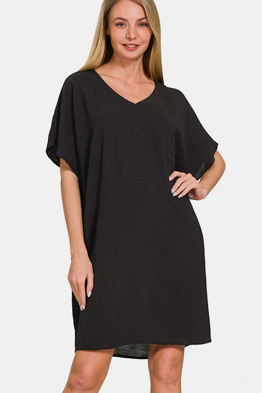 V-Neck Tee Dress with Pockets For Women – V-Neck Casual Dress, Tee Dress with Pockets, Comfortable V-Neck Dress, Pocketed Tee Dress, Casual Chic Dress, Easygoing V-Neck Dress