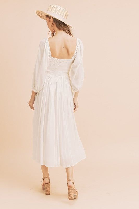 New Summer Ruffled Smocked Square Neck Balloon Sleeve Comfortable Dress – Feminine, Chic, and Elegant for Any Occasion