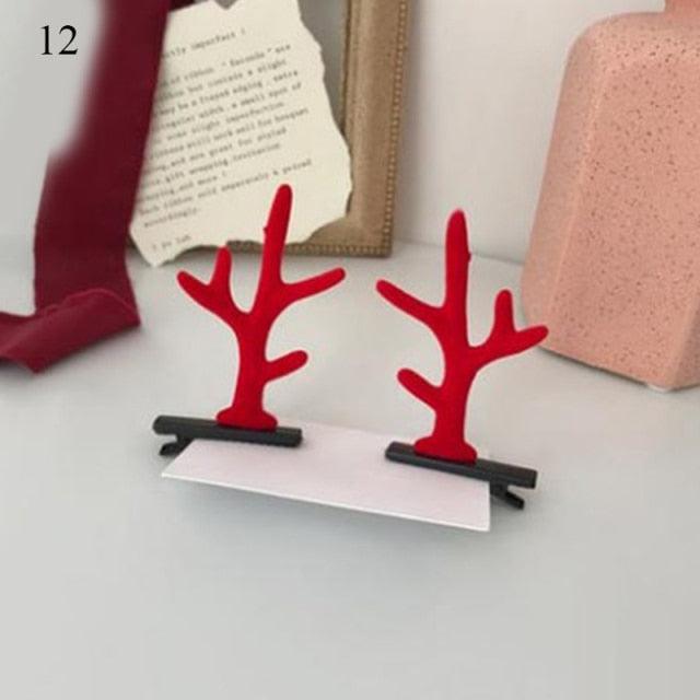 2pcs Cute Deer Ear Hairpins Christmas Hair Clips For Girls Cartoon Antlers Barrettes Lovely Pompom Hairgrips Fashion Hair Accessories For Women