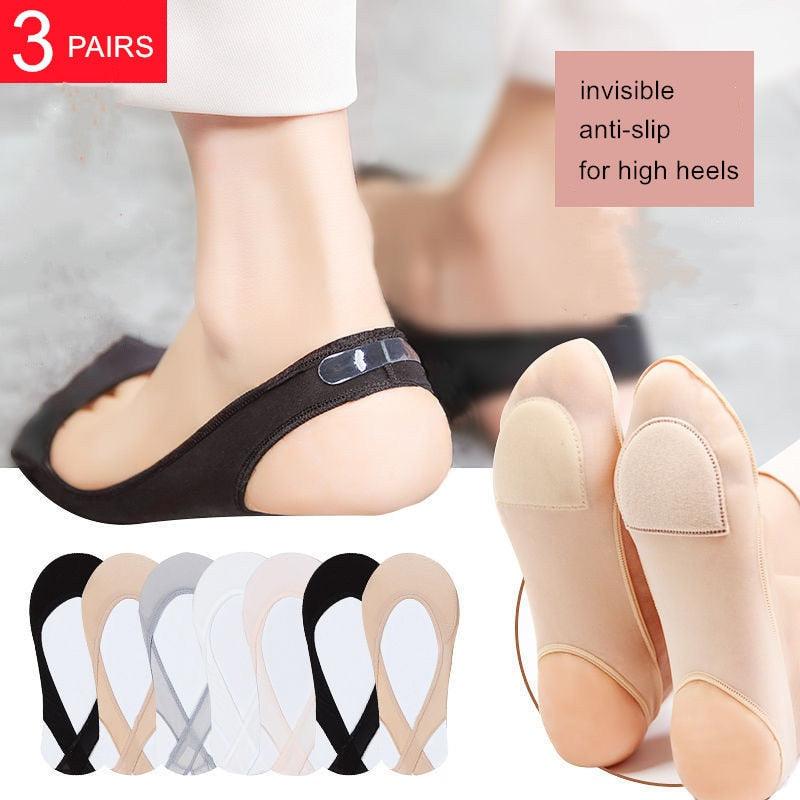 3 Pairs Invisible Boat Socks Women Summer Silicone Non-Slip Socks for High Invisible Heels Ice Silk Socks for Women