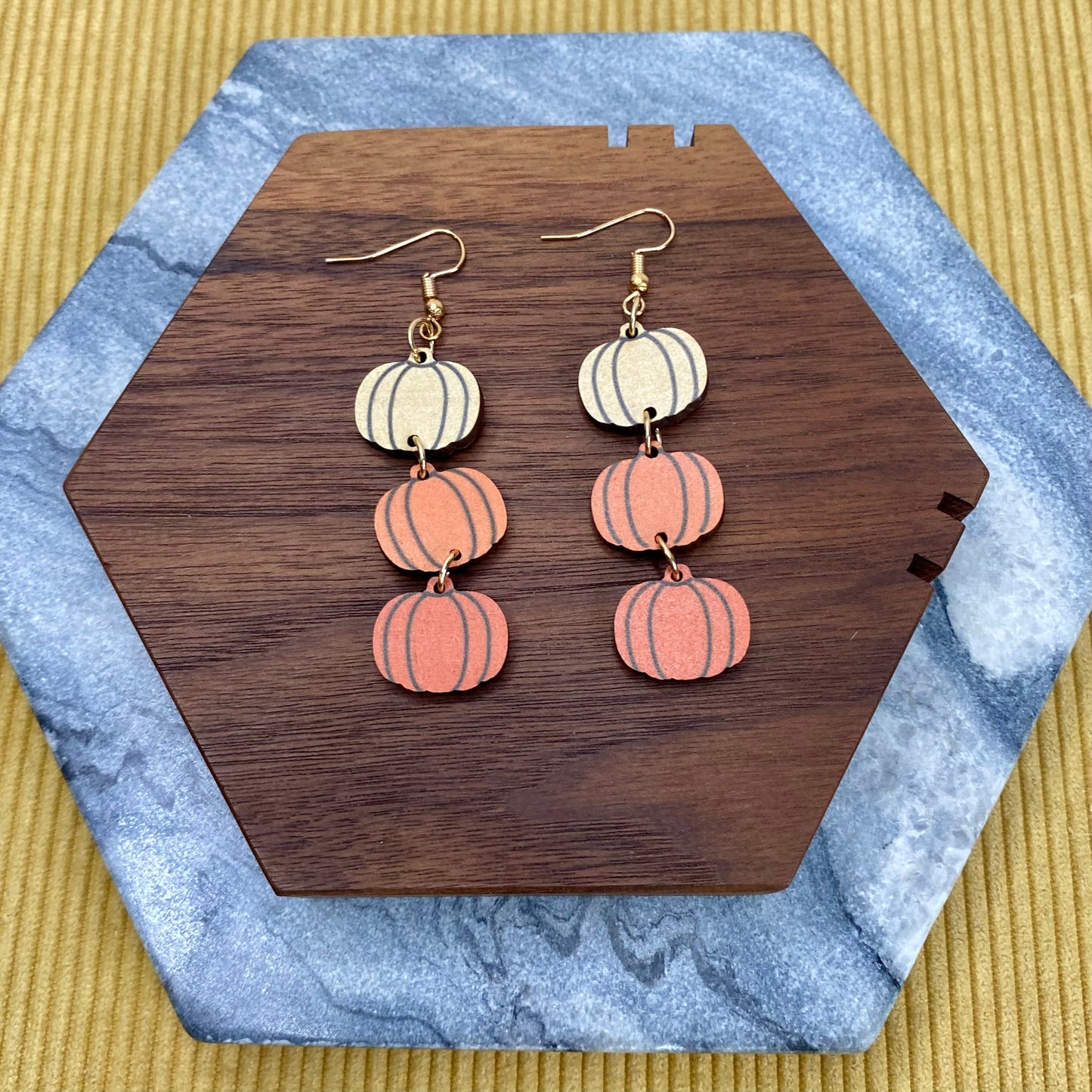 Wooden Dangle Earrings - Fall - Pumpkins