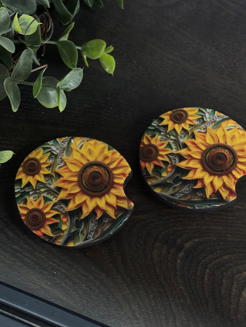 3D Sunflower Car Coaster Set