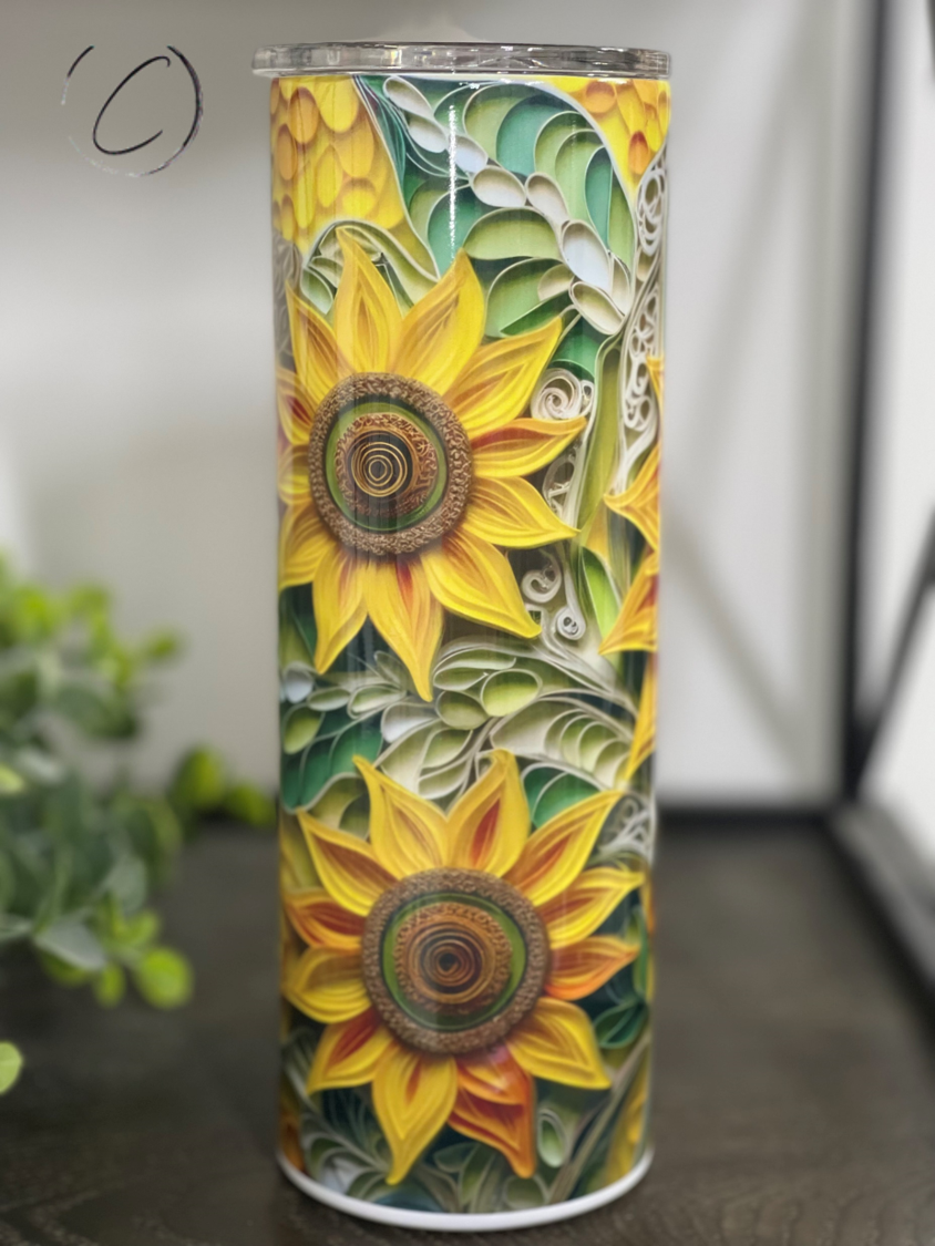 3D Sunflower 20oz Skinny Tumbler