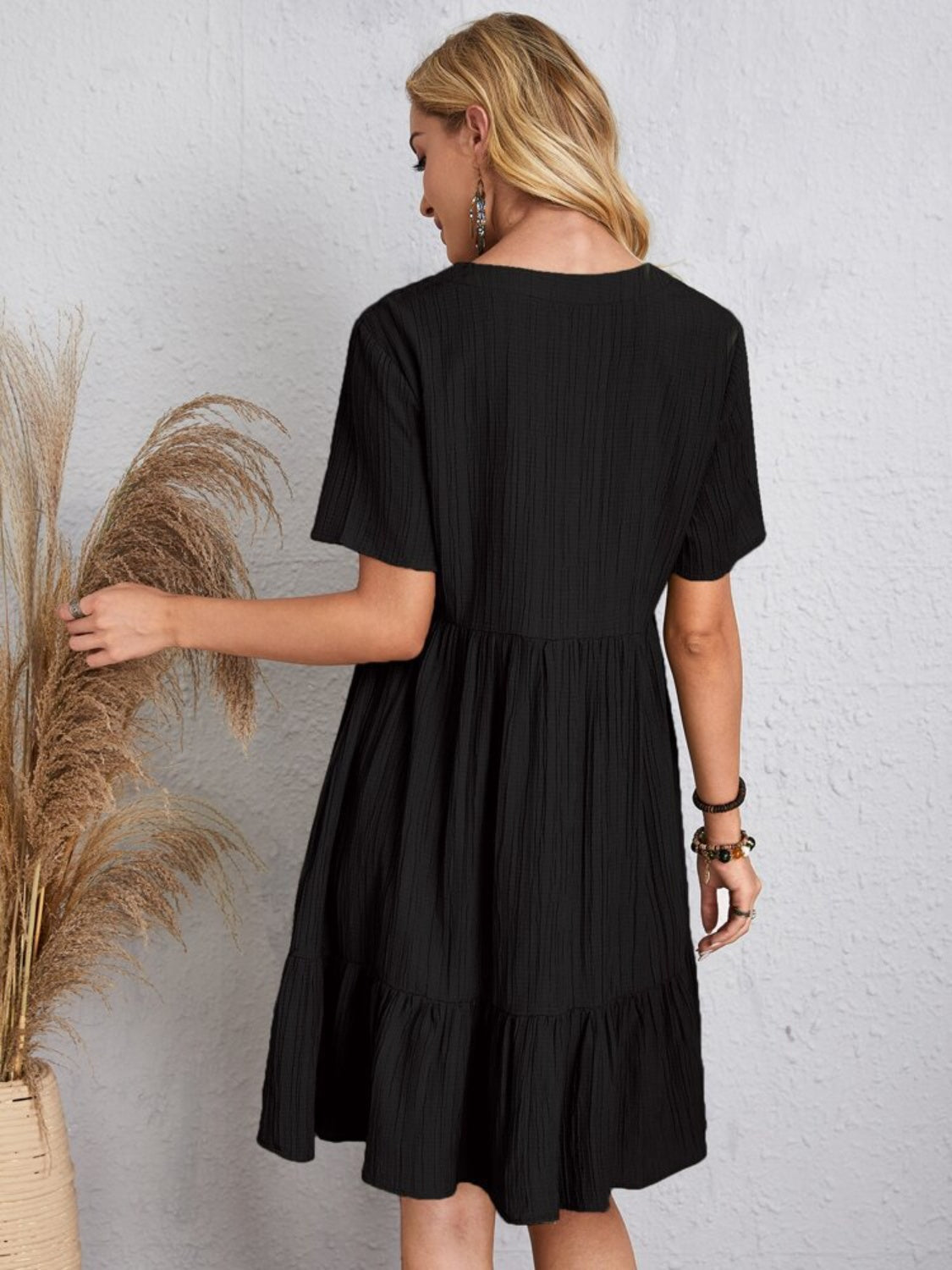 Classic Full Size V-Neck Short Sleeve Dress Casual & Comfortable Dress for Women