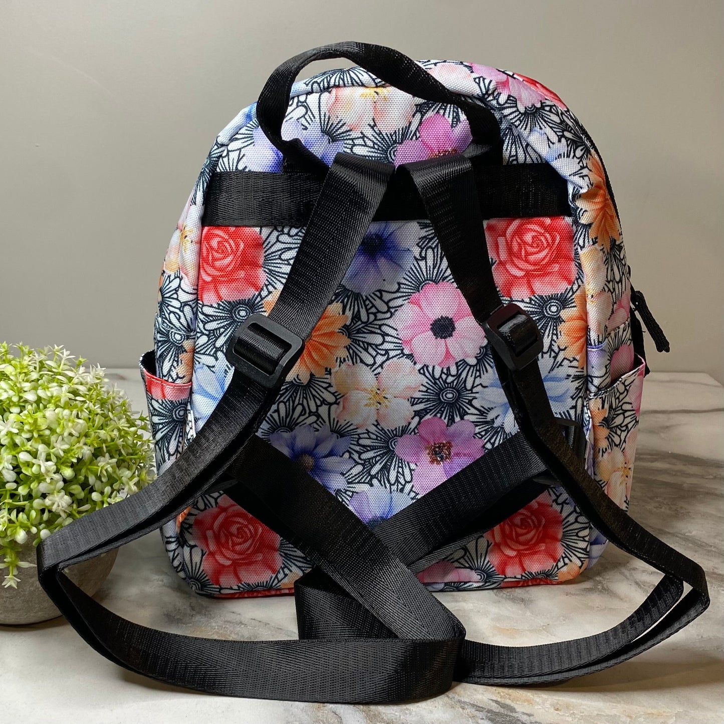 Mini Backpack - Floral Black & White