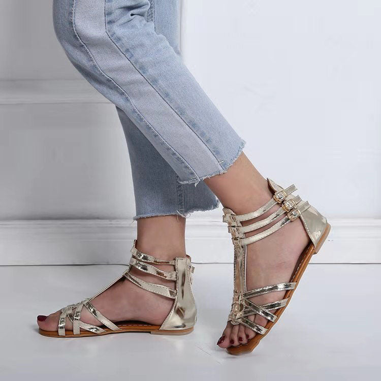 Women's Sandals Summer Shoes Leather Sandals Flats Summer Woman Beach Sandals Arch Support Casual Comfort Retro Slip On Summer Sandal Ladies Casual Beach Flats