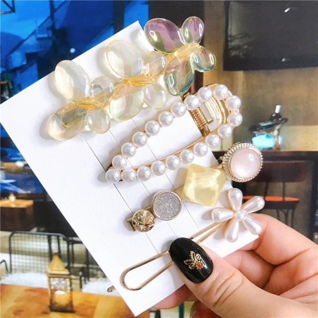 4pcs/set Women Hair Accessories Jewelry Korean Simulation Pearl Barrette Love Hearts Hair Clips For Girls Pink Hairpins Wedding Hair Accessories for Brides and Bridesmaids