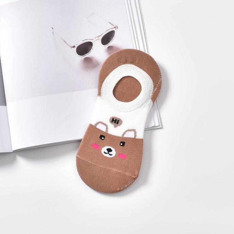 5 Pairs Cute Animal Spring Women Cotton Boat Socks Set Korean Style Funny Cat Dog Panda Low Cut Ankle Short Socks