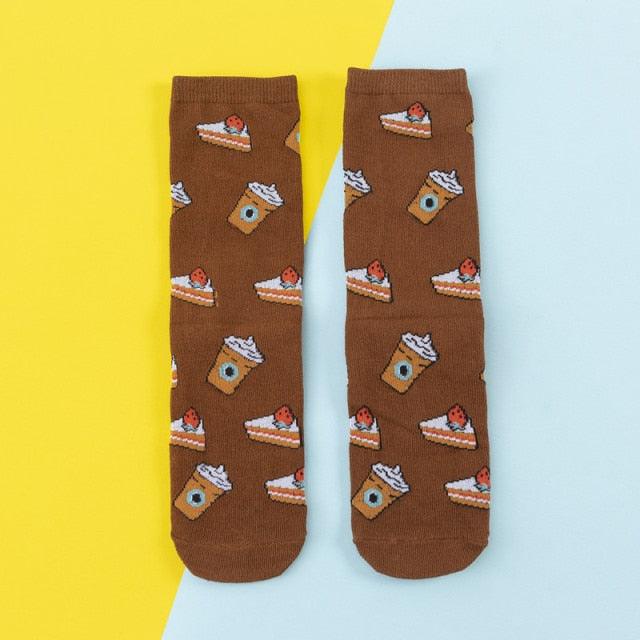 5 Pairs Women's Colorful Cotton Socks Fruits Banana Avocado Lemon Egg Cookie Donuts Food Happy Color Socks