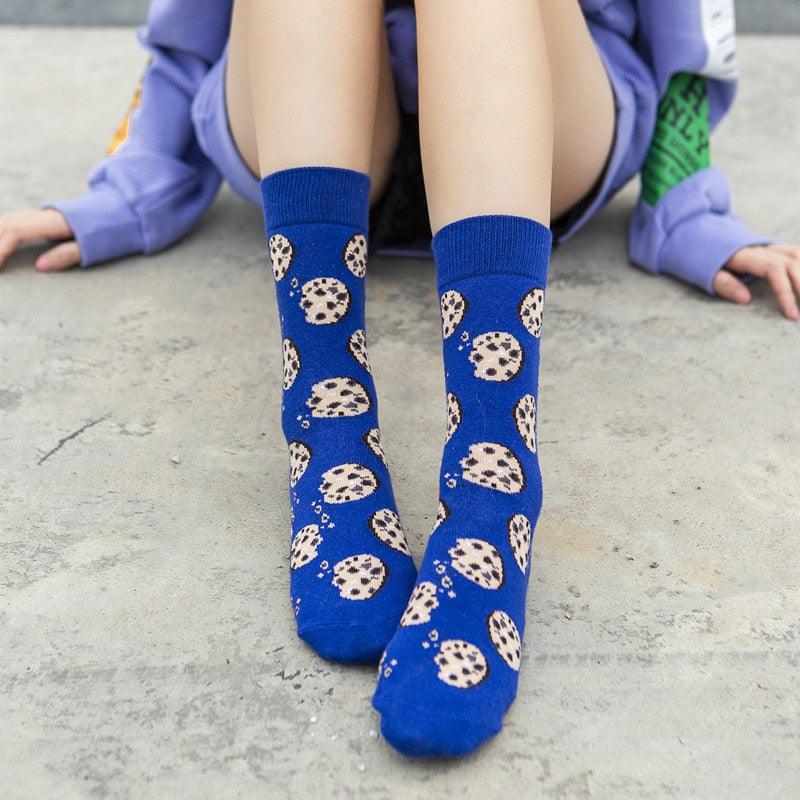 5 Pairs Women's Colorful Cotton Socks Fruits Banana Avocado Lemon Egg Cookie Donuts Food Happy Color Socks