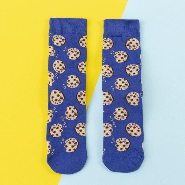 5 Pairs Women's Colorful Cotton Socks Fruits Banana Avocado Lemon Egg Cookie Donuts Food Happy Color Socks