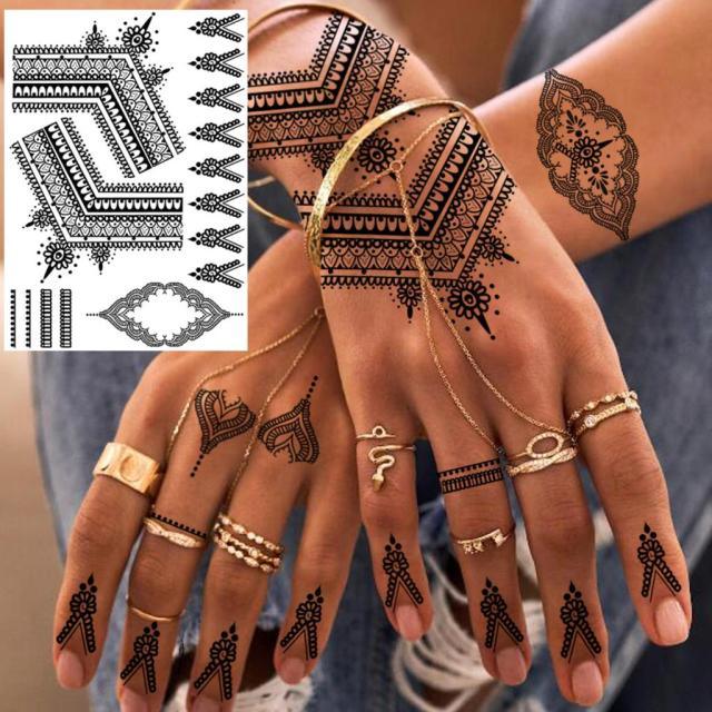 53 Sheets Black Lace Temporary Tattoos Sticker Butterfly Flower Fake Tatoo Sticker Sexy  Black Henna Temporary Tattoos For Women