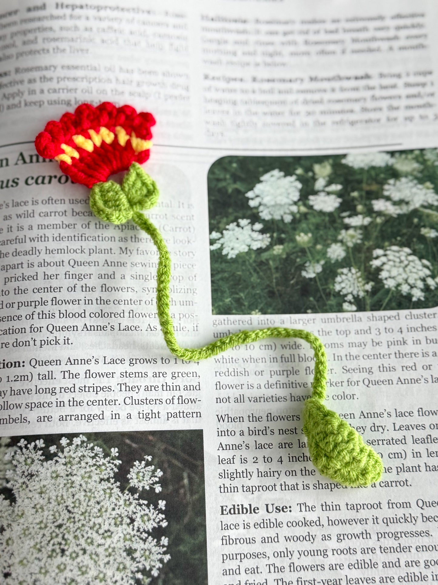Dainty Crochet Bookmark "Red Flower"