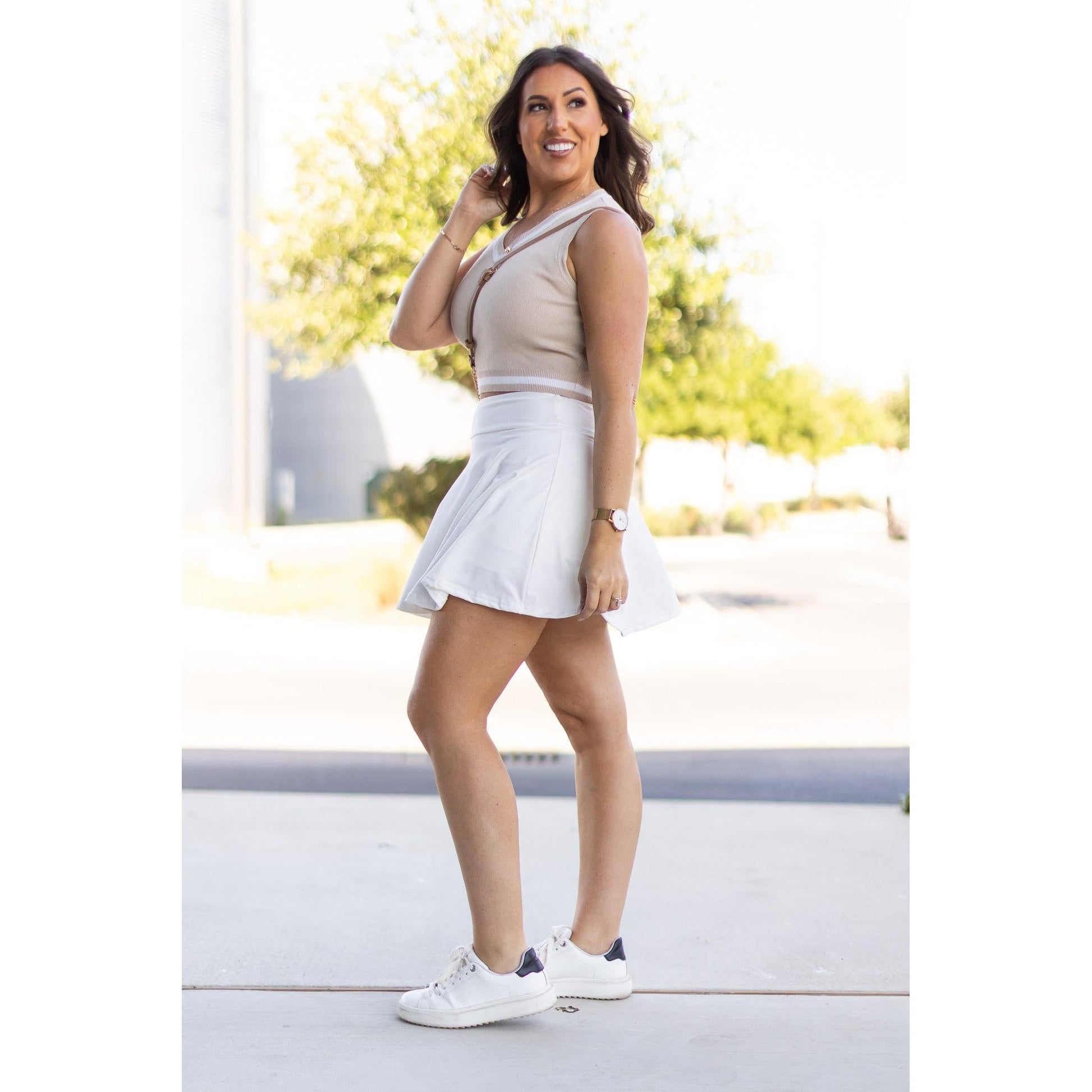 Julia Rose The Wendy white skort women’s skort with built-in shorts