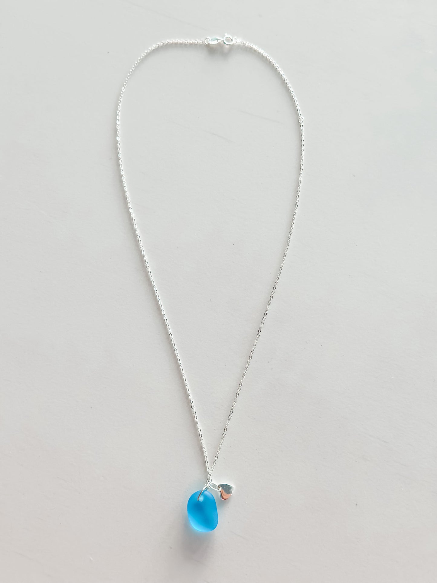 "Shelly Seaglass" Blue Silver Necklace