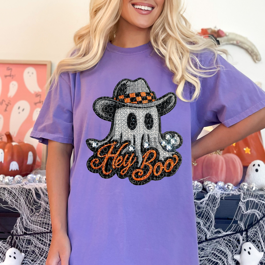 Hey Boo Faux Ghost Patch  Comfort Colors Tee