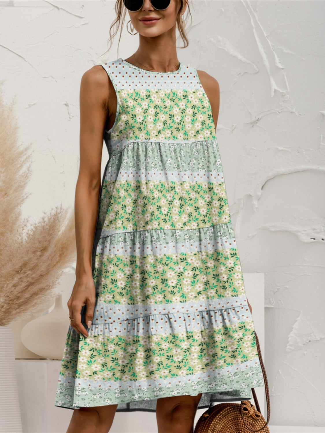 Charming Tiered Printed Round Neck Sleeveless Dress Trendy & Stylish Summer Dress for Women