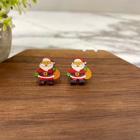 Wooden Stud Earrings - Christmas - Santa #3