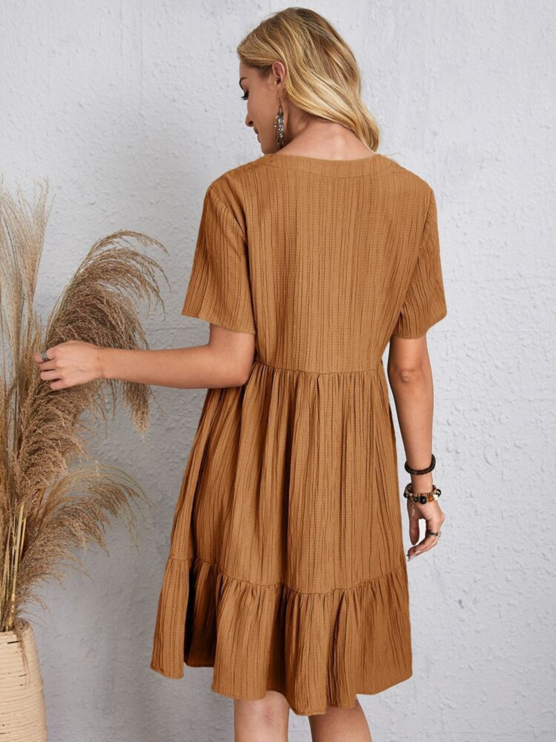 Classic Full Size V-Neck Short Sleeve Dress Casual & Comfortable Dress for Women