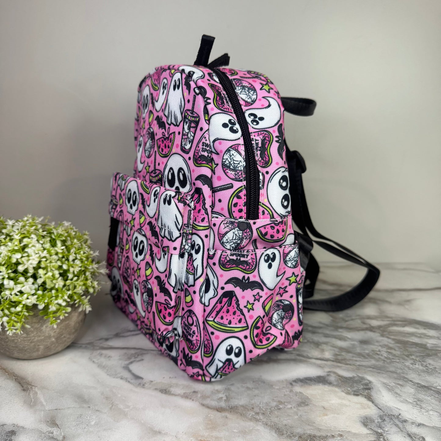 Mini Backpack - Halloween Fall - Watermelon Ghosts