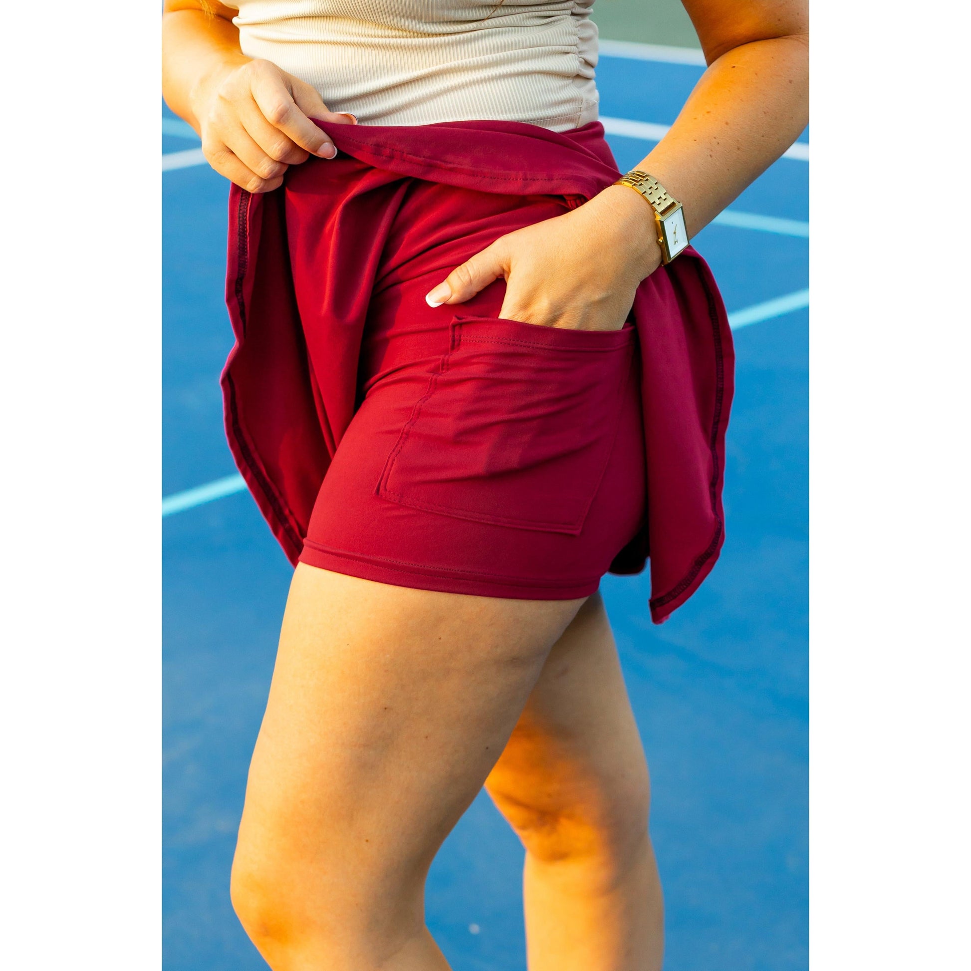 Julia Rose The RaeLynn red skort women’s skort with built-in shorts