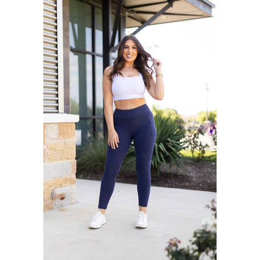 Julia Rose The Riley navy 7/8 ankle length leggings with pockets, high-waisted women’s leggings