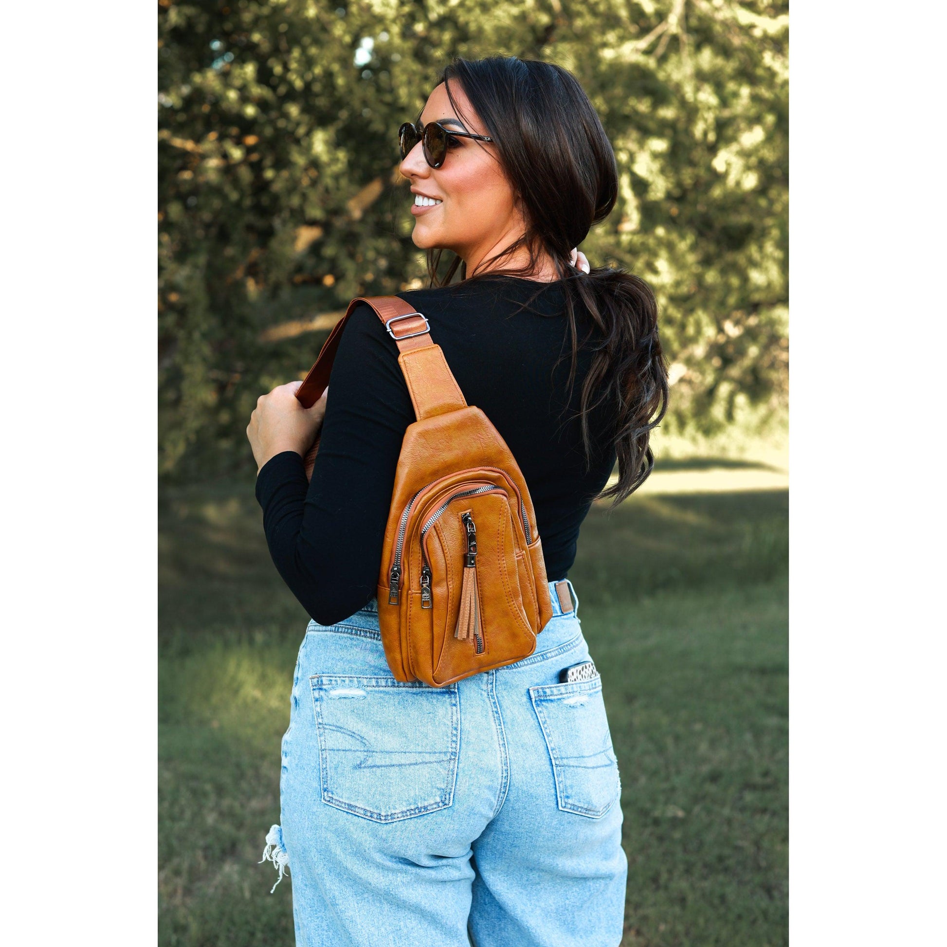 Boho vintage sling bag with adjustable crossbody strap
