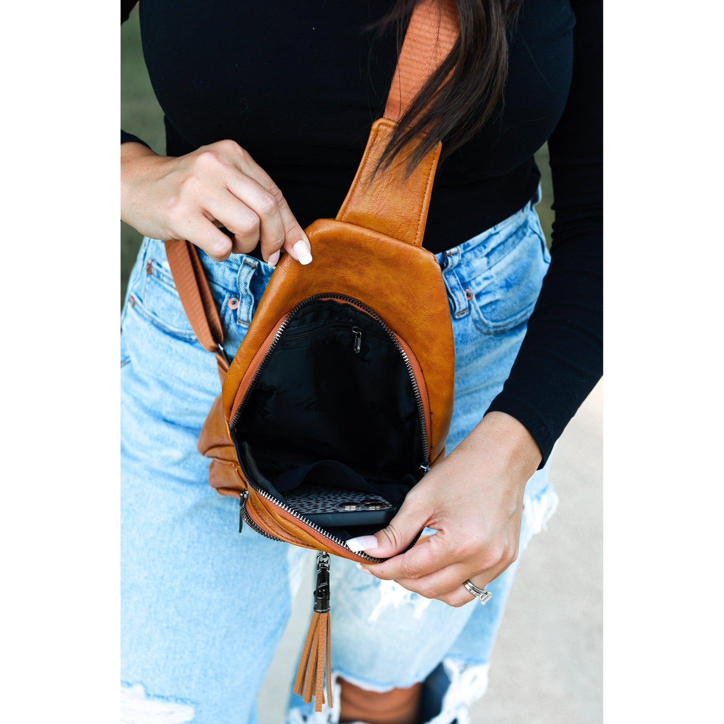 Boho vintage sling bag with adjustable crossbody strap