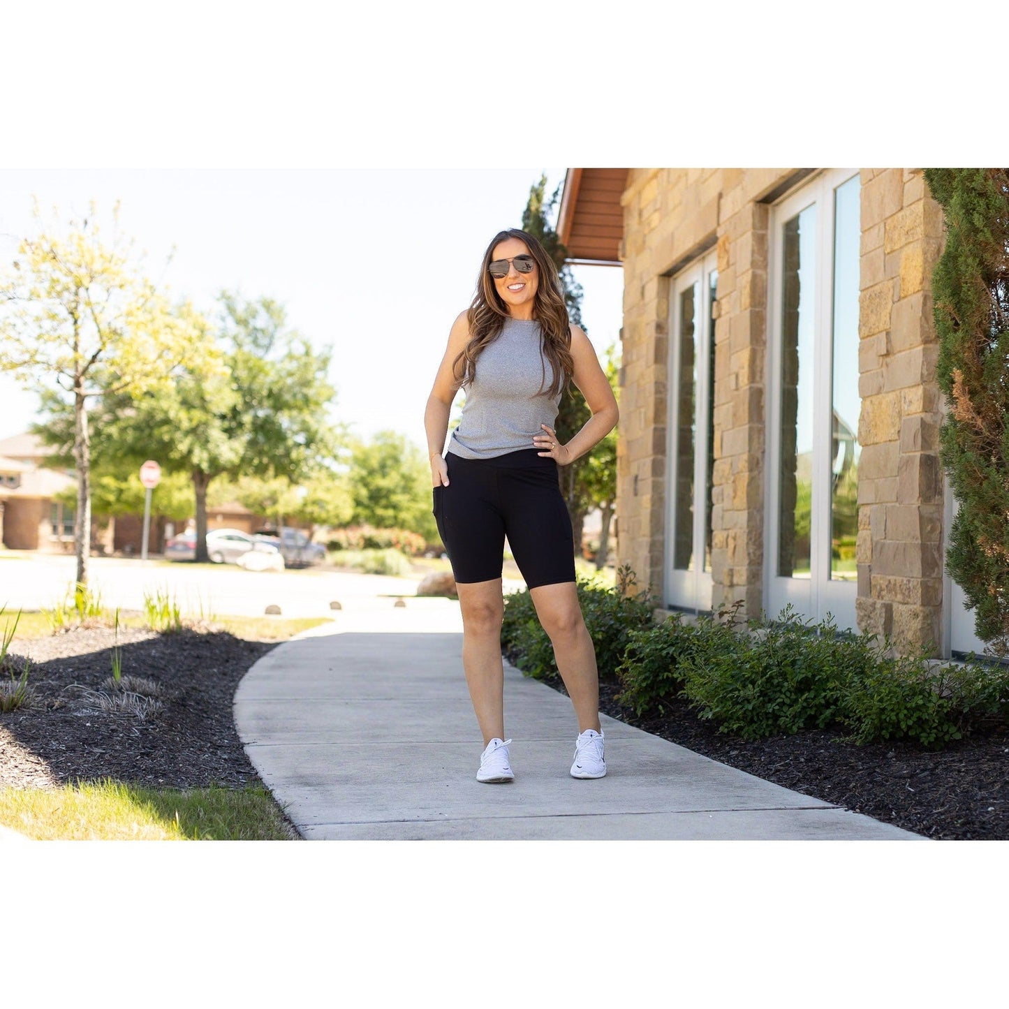 Julia Rose The Bree black 7-inch biker shorts, Women wearing black biker shorts high waisted