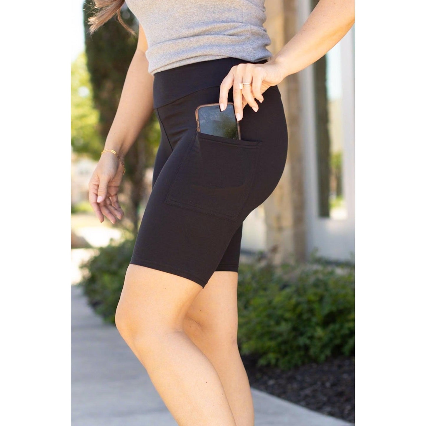 Julia Rose The Bree black 7-inch biker shorts, Women wearing black biker shorts high waisted