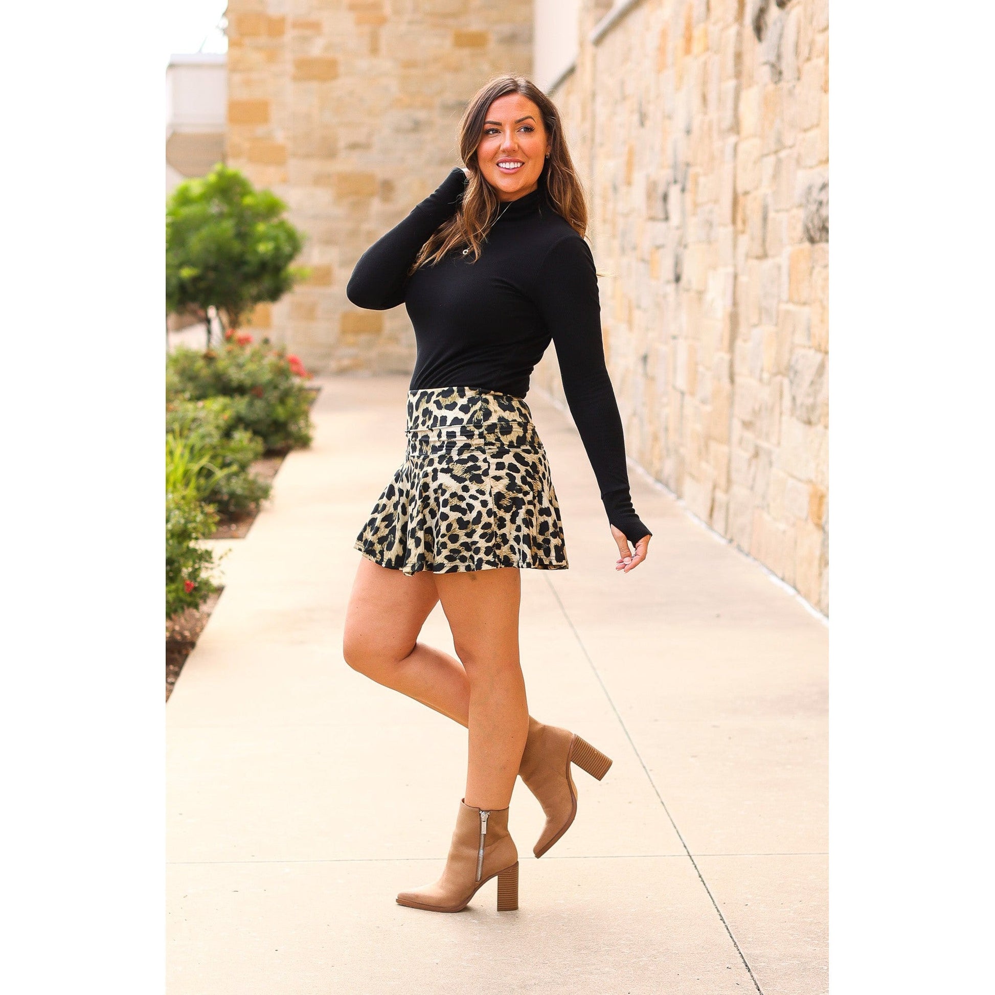 Julia Rose The Kylie leopard skort, Women wearing leopard skort with built-in shorts