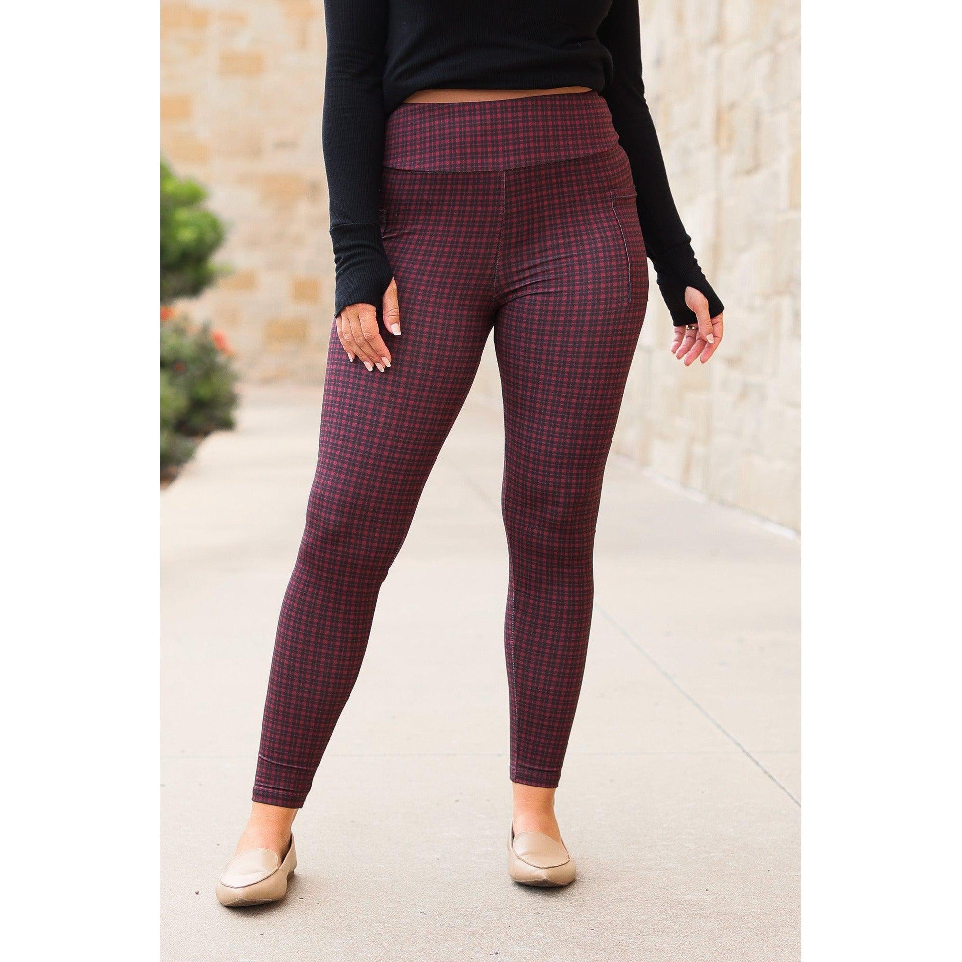 High-waisted plaid leggings by Julia Rose, Julia Rose women’s plaid leggings lifestyle image