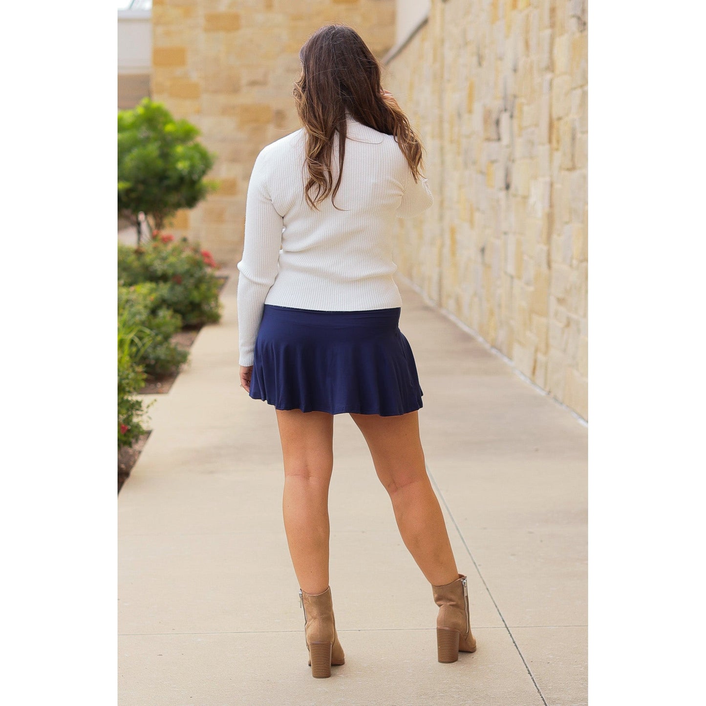 Julia Rose Josie Navy Skort with built-in shorts, high-waisted fit, Women’s navy skort by Julia Rose, soft high-quality fabric