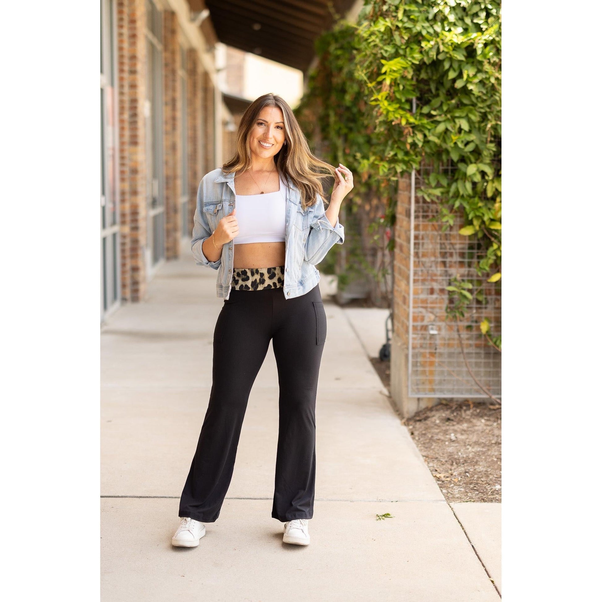 Buttery soft leopard bootcut leggings with fold over waist
