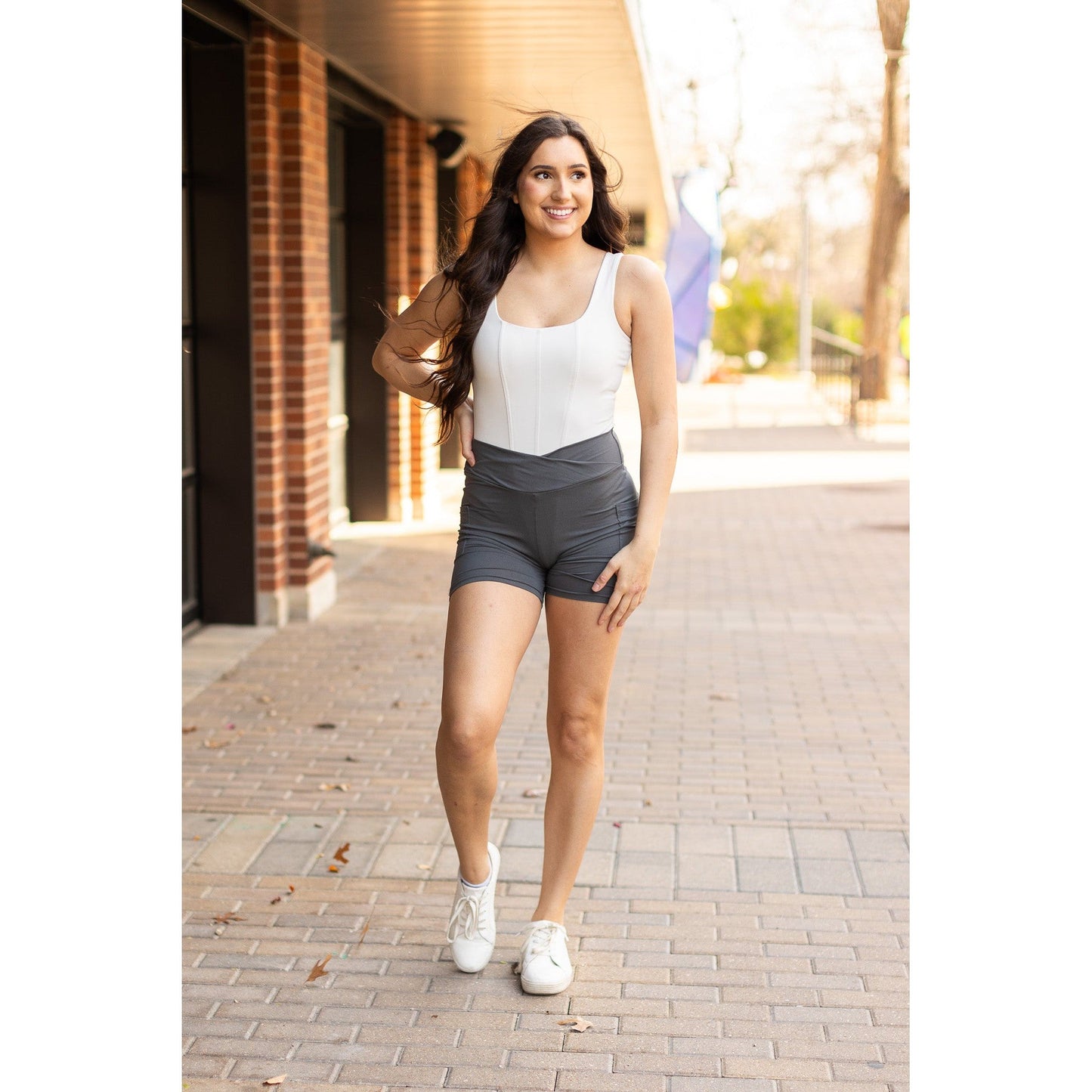 Ready to Ship  | The Caleigh - Charcoal Crossover Biker 5 Shorts